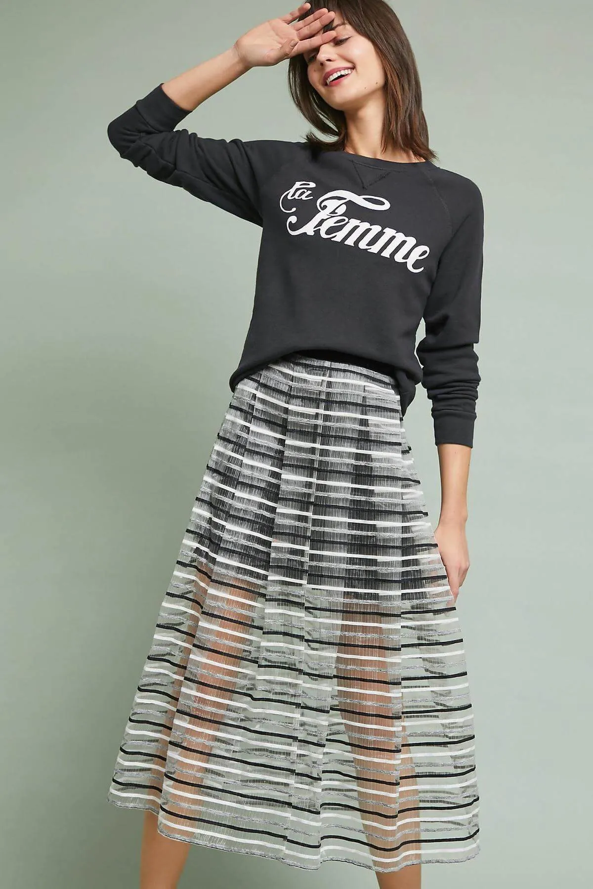 Striped Tulle Skirt - Black and White sold by Eva Franco
