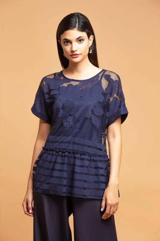 Peplum Top - Navy Lace sold by Eva Franco