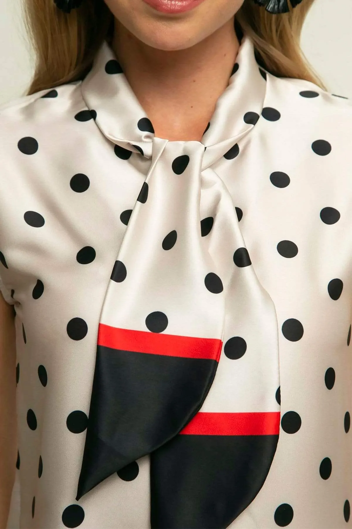 Hanna Satin Top in Black and Cream Polka Dots sold by Eva Franco product image thumbnail 3