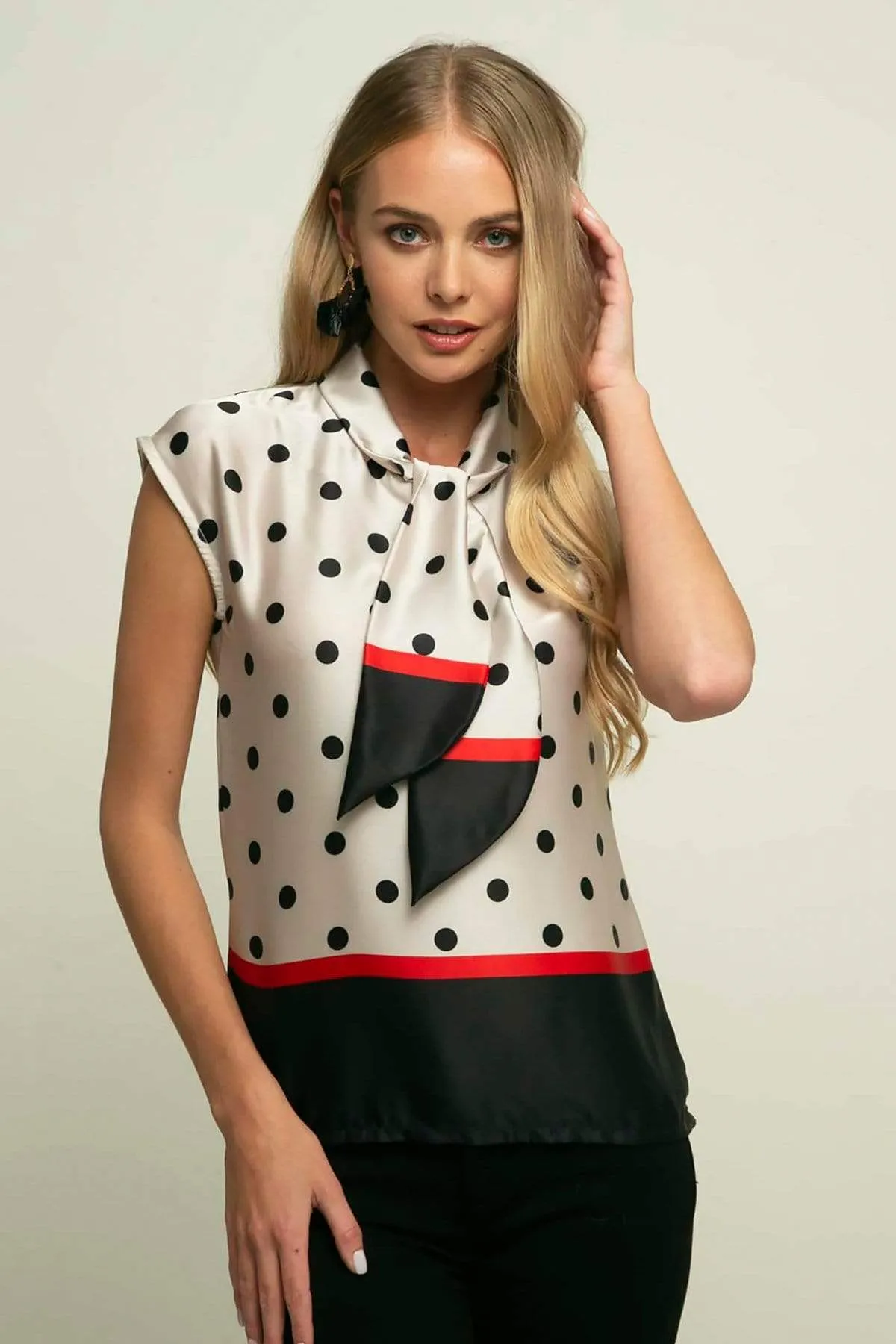 Hanna Satin Top in Black and Cream Polka Dots sold by Eva Franco product image thumbnail 2