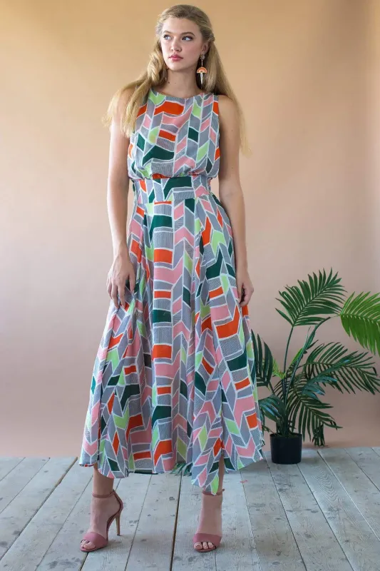 Xena Dress - Peach Geo sold by Eva Franco