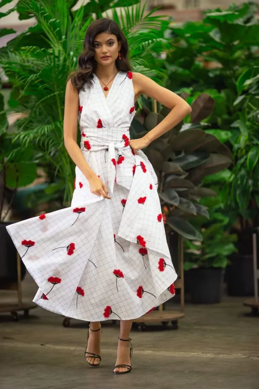 Masha Halter Neck Circle Skirt Dress  - Scarlet Tile sold by Eva Franco