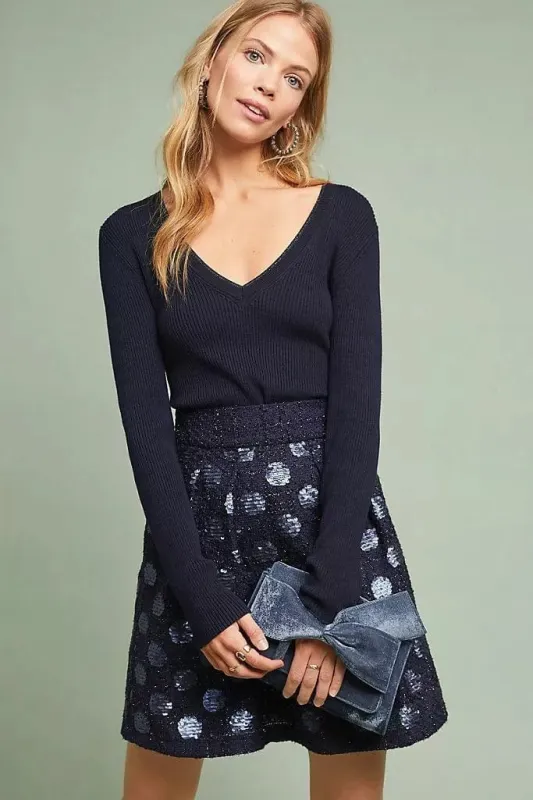 Sequin Navy Dot Mini Skirt sold by Eva Franco