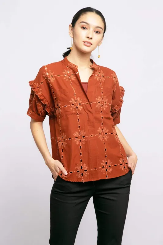 Louisa Blouse - Cotton Eyelet Sedona sold by Eva Franco