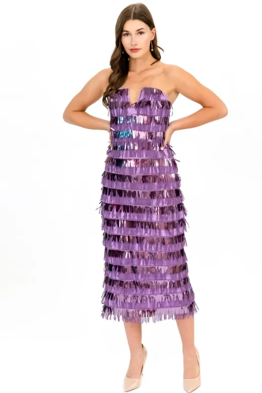 Lia Strapless Dress – Lilac Fringe sold by Eva Franco