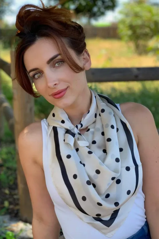 Khaki Polka Dots and Stripes Scarf 24 x 24 sold by Eva Franco