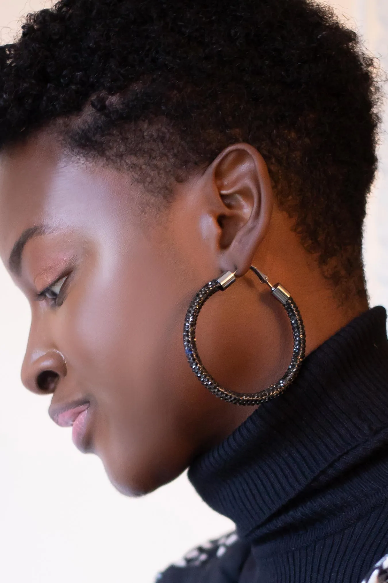 Black Crystal Hoop Earrings sold by Eva Franco product image thumbnail 2