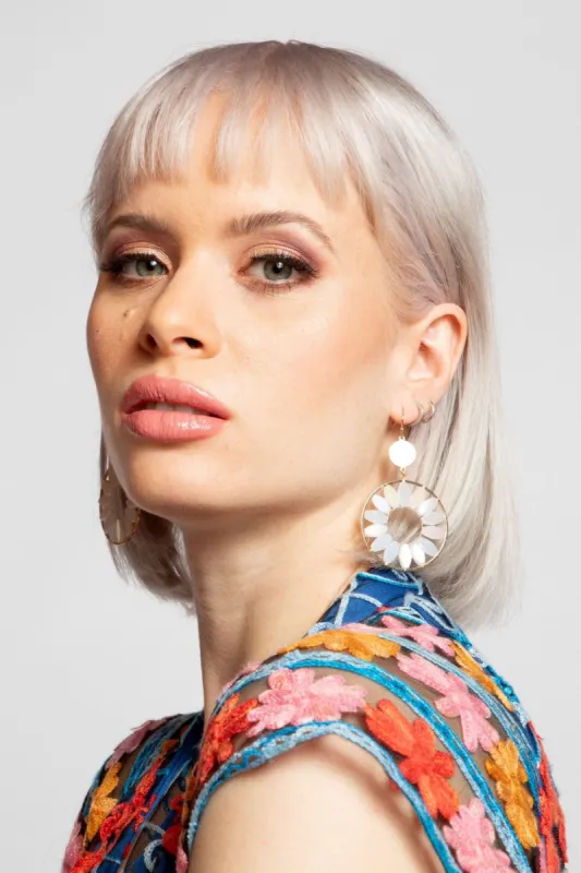 Pearl Petal Circle Pendant Earring sold by Eva Franco