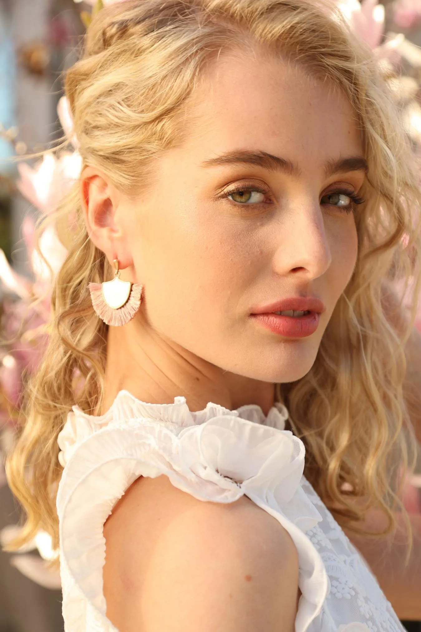 Half Moon Fringe Earrings - Pink sold by Eva Franco