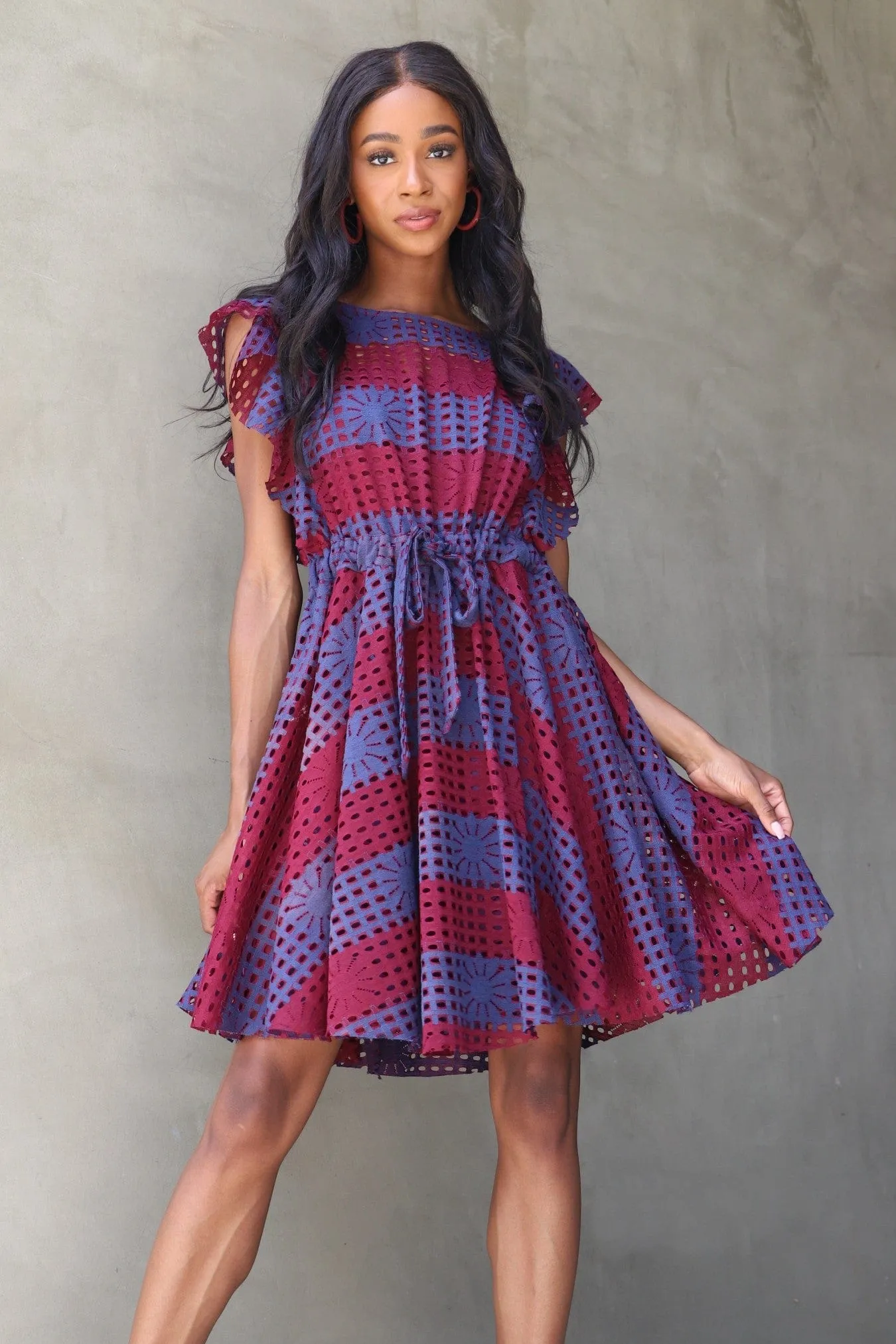 Simona Dress - Wine Stripe sold by Eva Franco