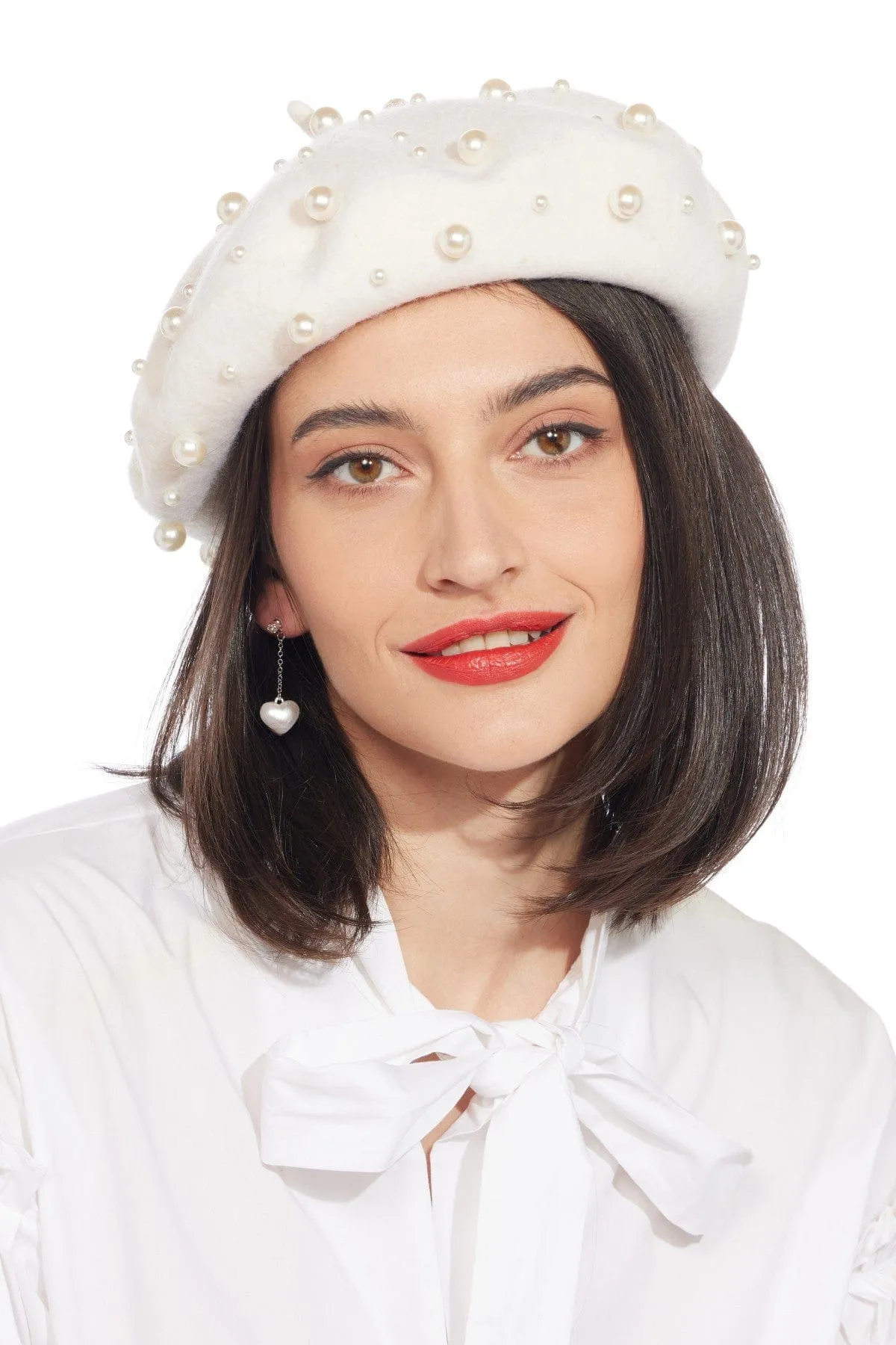 Silver Pearl Heart Drop Earrings sold by Eva Franco