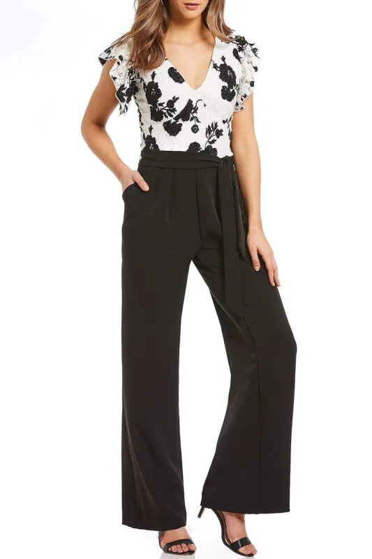 V-Neck Floral Embroidered Bodice Jumpsuit sold by Eva Franco
