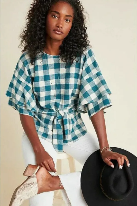 Laszlo Top - Teal Gingham sold by Eva Franco