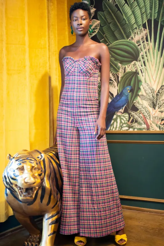 Pink Plaid Strapless Knit Jumpsuit sold by Eva Franco