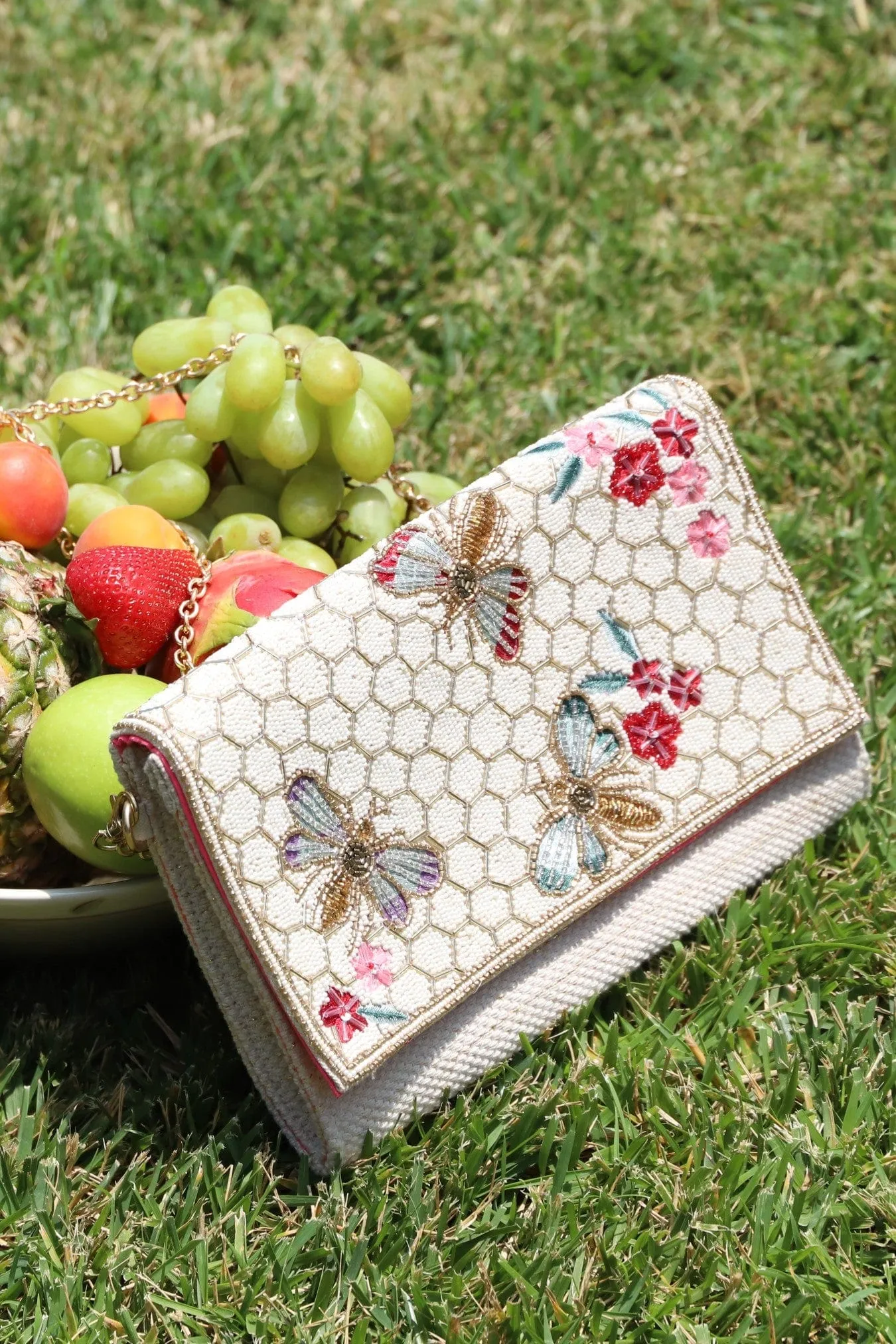 Honeycomb Beaded Clutch Bag sold by Eva Franco