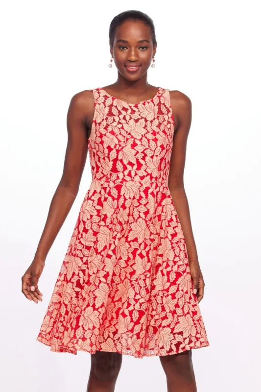 Marsel Dress - Red and Cream Lace sold by Eva Franco