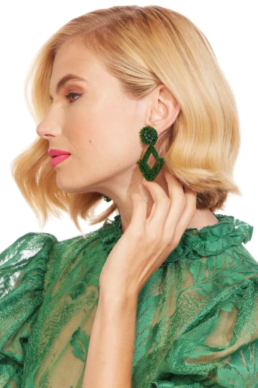Forest Green Beaded Drop Earrings sold by Eva Franco