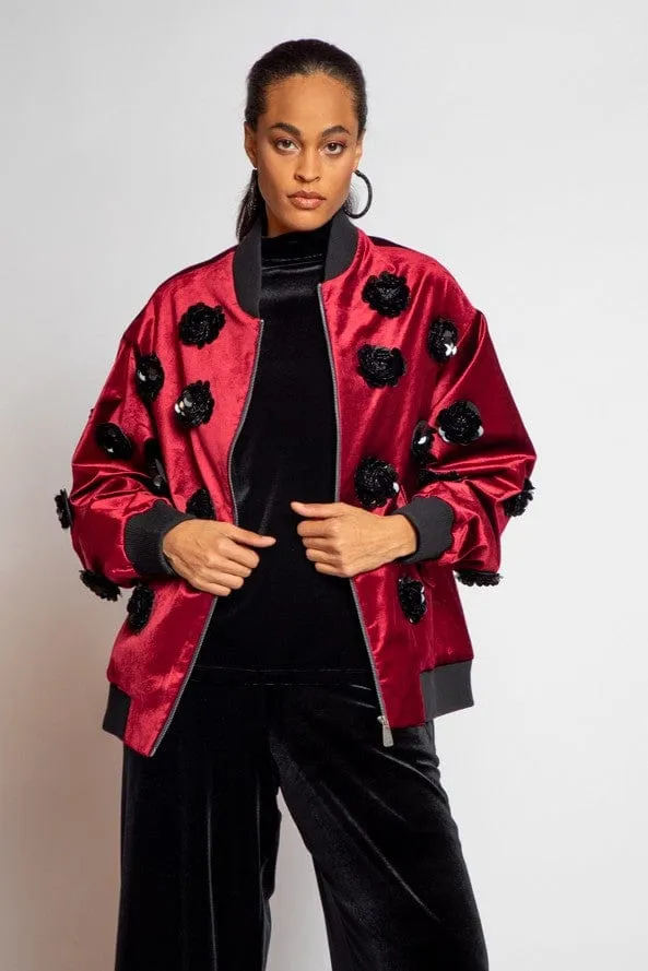 Velvet Floral Embroidered Bomber Jacket sold by Eva Franco product image thumbnail 5