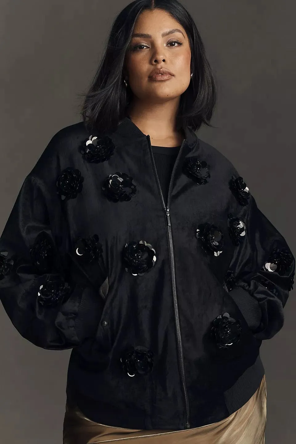 Velvet Floral Embroidered Bomber Jacket sold by Eva Franco product image thumbnail 3