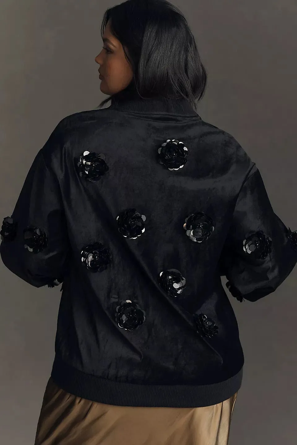 Velvet Floral Embroidered Bomber Jacket sold by Eva Franco product image thumbnail 4