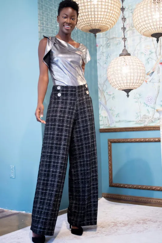 Hepburn Pants - Silver Plaid sold by Eva Franco