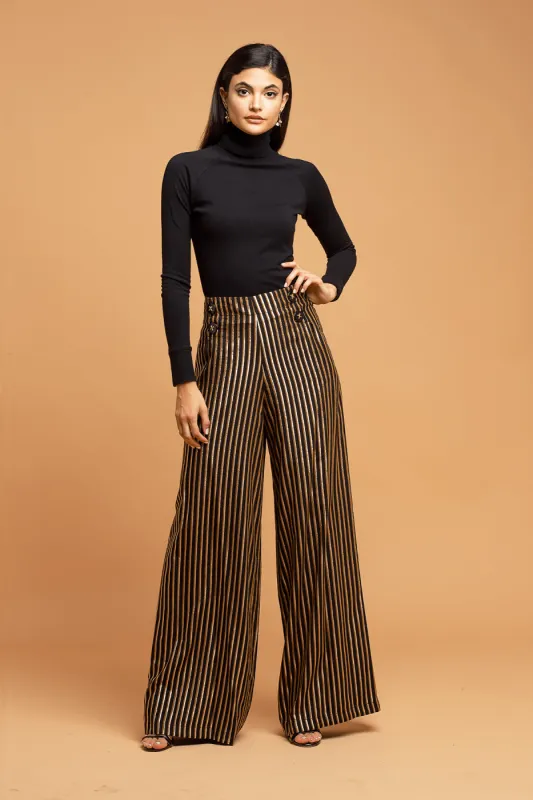 Hepburn Pant - Black and Gold Stripe sold by Eva Franco