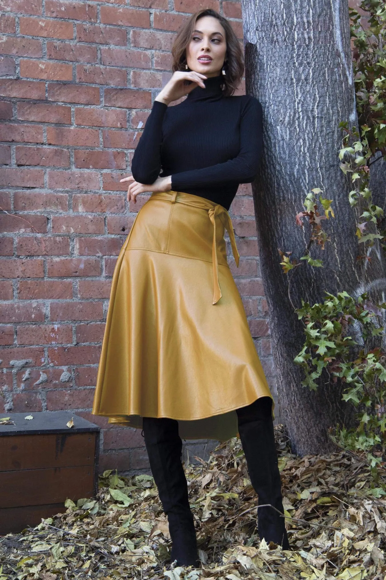 Faux Leather Belted Midi Allas Skirt sold by Eva Franco product image thumbnail 2