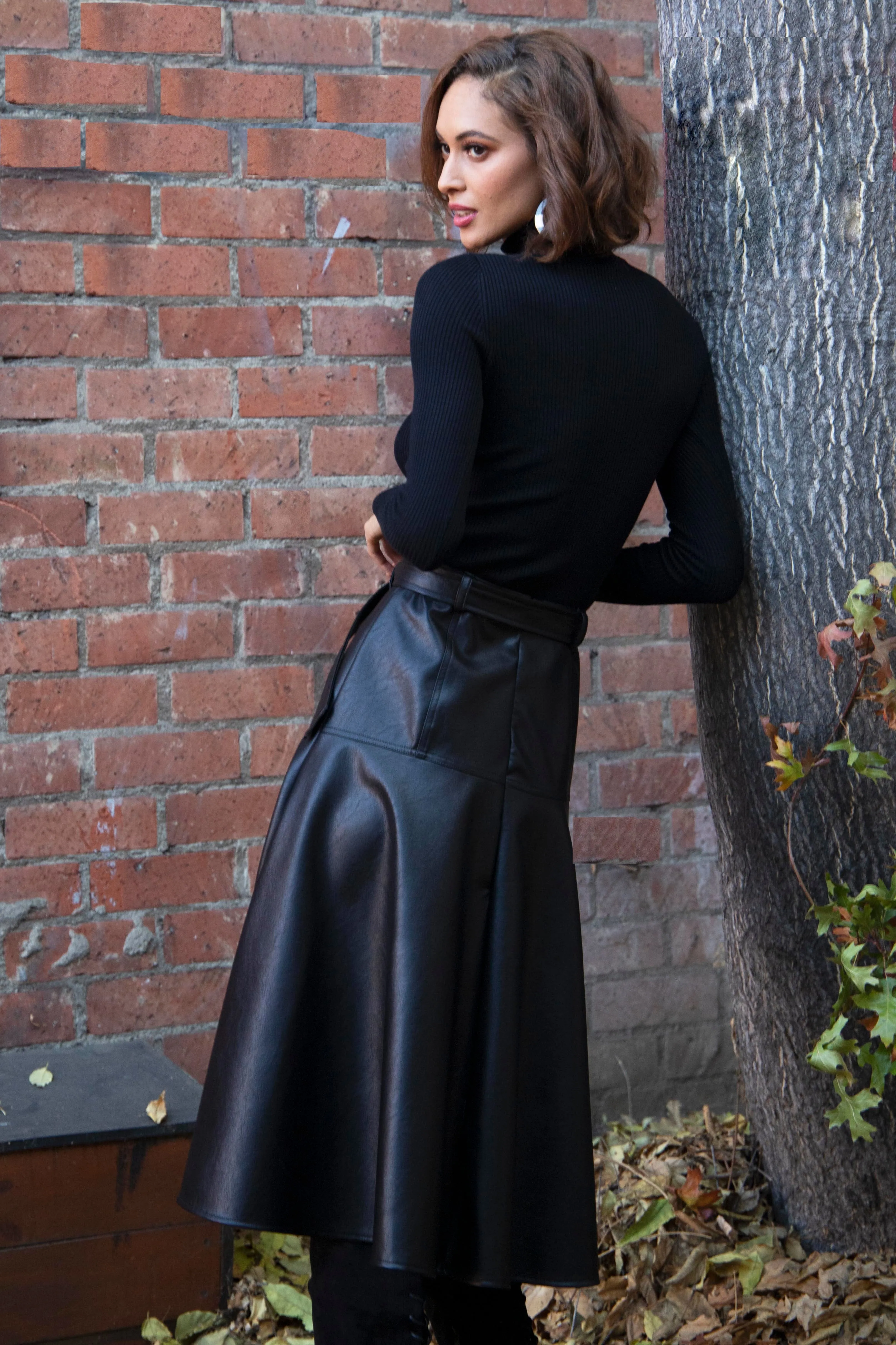Faux Leather Belted Midi Allas Skirt sold by Eva Franco product image thumbnail 5