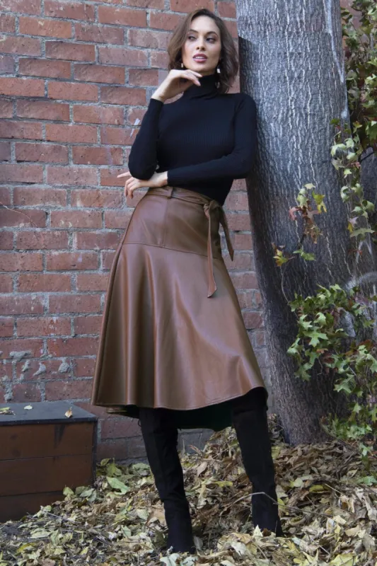Faux Leather Belted Midi Allas Skirt sold by Eva Franco