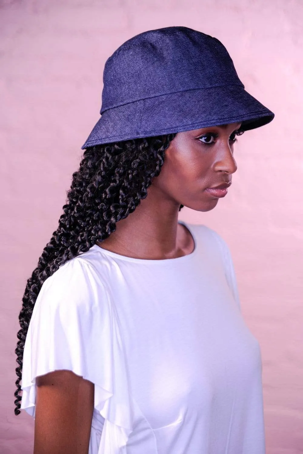 Denim Bucket Hat With Detachable Face Shield sold by Eva Franco product image thumbnail 5