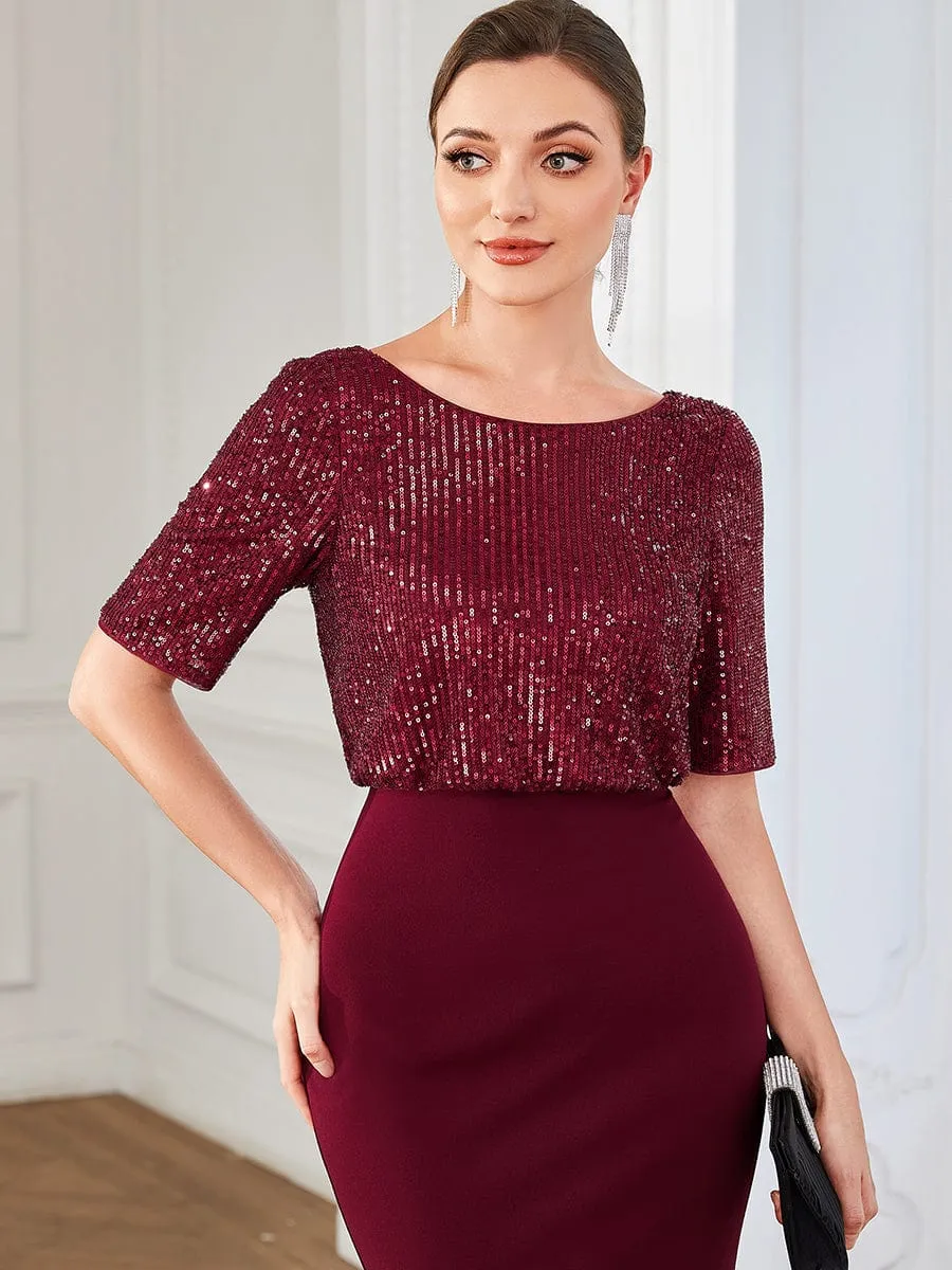 Half Sleeve Sequin Contrast Bodycon Formal Evening Dress sold by Ever Pretty product image thumbnail 3