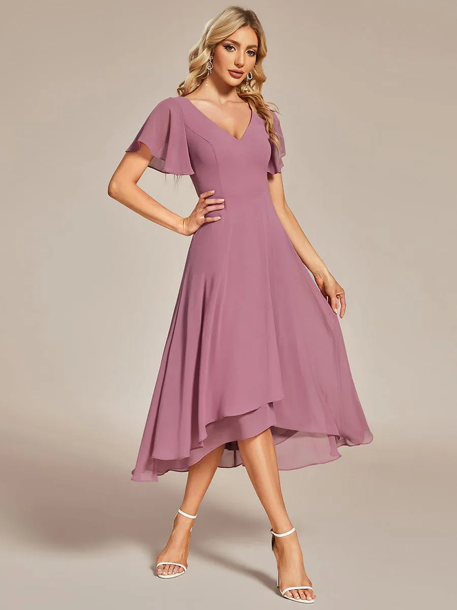 ever AALIA|Flowing Chiffon V-Neck Ruffle Sleeves Bridesmaid Dress sold by Ever Pretty