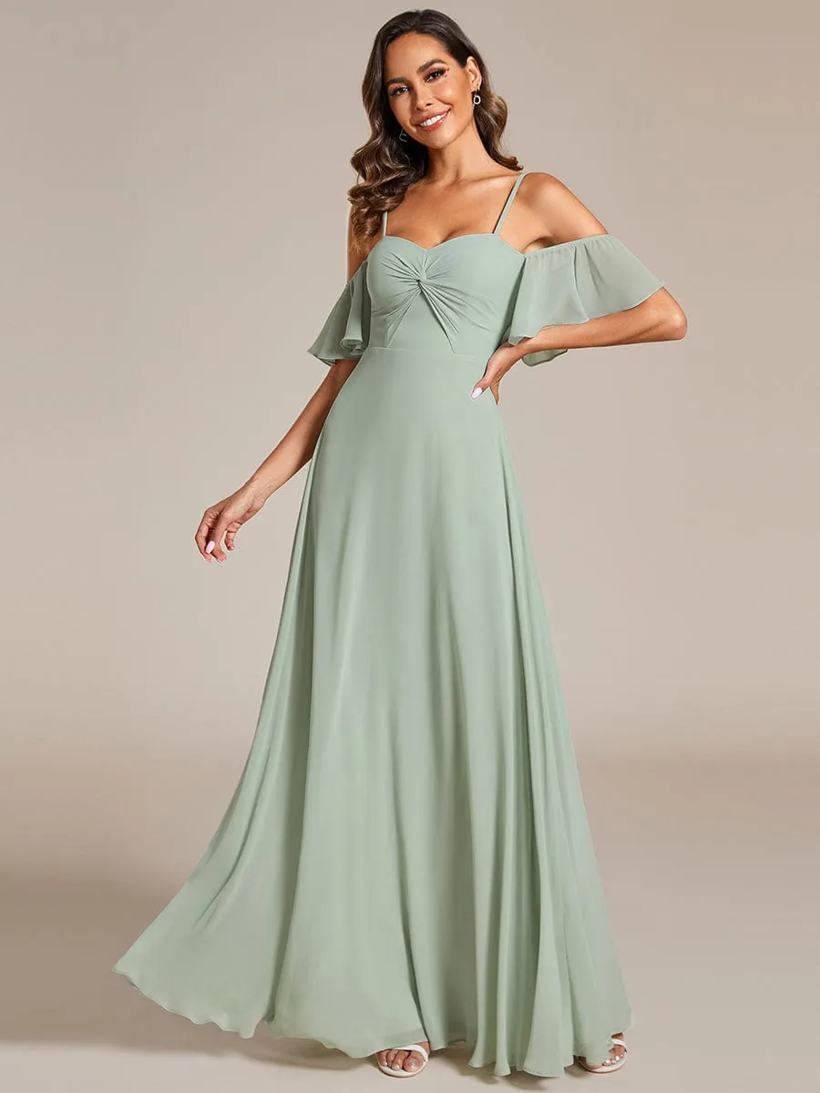 Spaghetti Strap Sweetheart Chiffon A-line Bridesmaid Dress with Knot sold by Ever Pretty