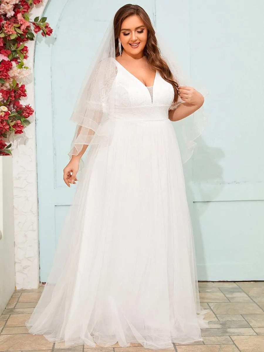 LUSARA'S BRIDE|Dreamy Plus Size V-Neck Lace Short Sleeves Tulle Wedding Dresses sold by Ever Pretty product image thumbnail 5