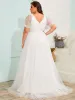 LUSARA'S BRIDE|Dreamy Plus Size V-Neck Lace Short Sleeves Tulle Wedding Dresses sold by Ever Pretty