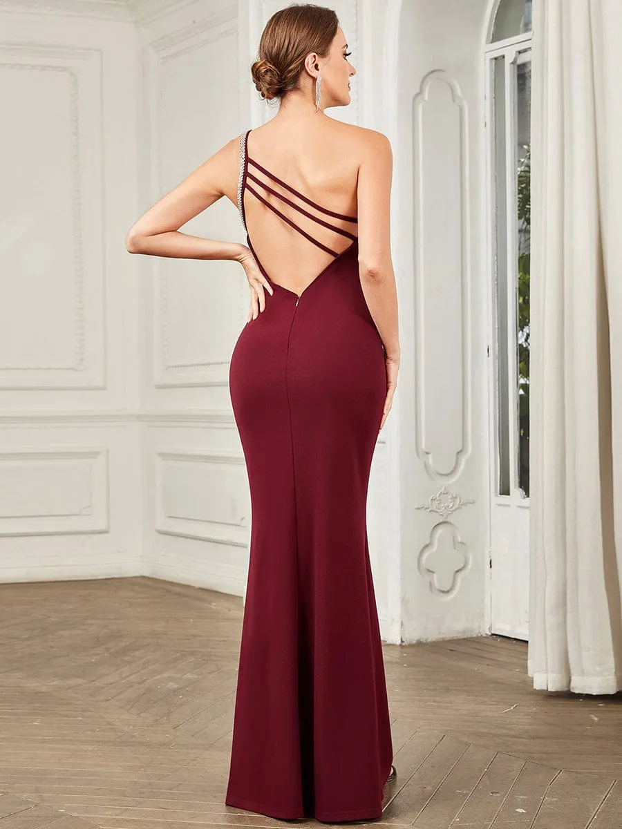 Sleeveless Backless One Shoulder Stretchy Formal Dress with Rhinestone sold by Ever Pretty product image thumbnail 2