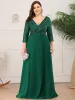 pretty LUENA|Plus Size V Neck A-Line Sequin Formal Evening Dress with Sleeve sold by Ever Pretty