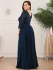 pretty LUENA|Plus Size V Neck A-Line Sequin Formal Evening Dress with Sleeve sold by Ever Pretty