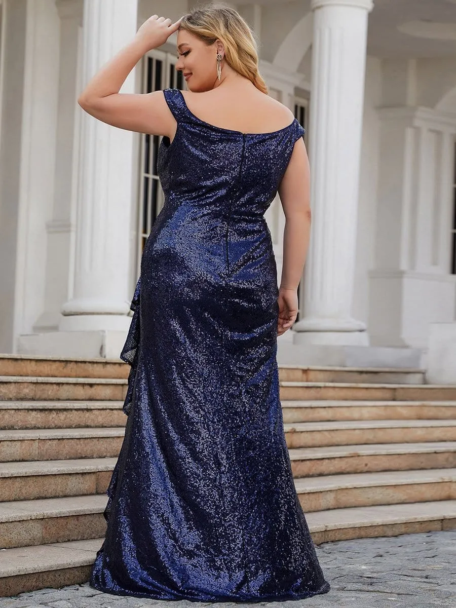 Plus Size Curvy Sequin Sleeveless High Slit Ruffled Evening Dress sold by Ever Pretty product image thumbnail 2