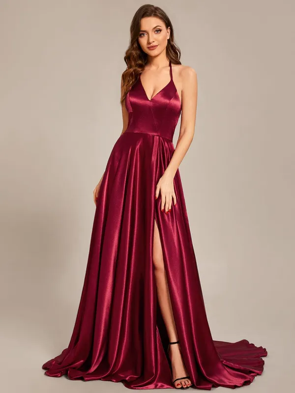Custom Size Halter Neck High Front Slit Floor Length Prom Dress sold by Ever Pretty