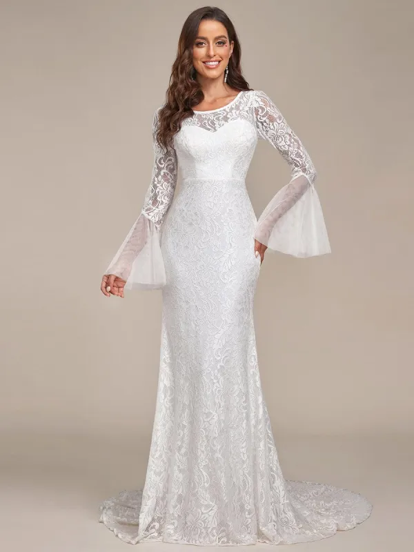 Custom Size Sweetheart Long Sleeve Lace Mermaid Wedding Dress sold by Ever Pretty