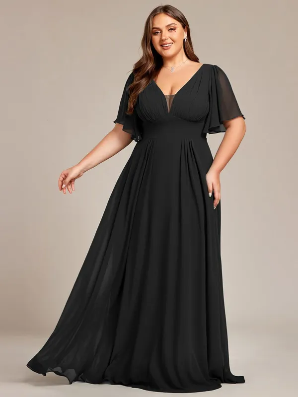Plus Size Chiffon A-Line Double V-Neck Empire Waist Bridesmaid Dress sold by Ever Pretty