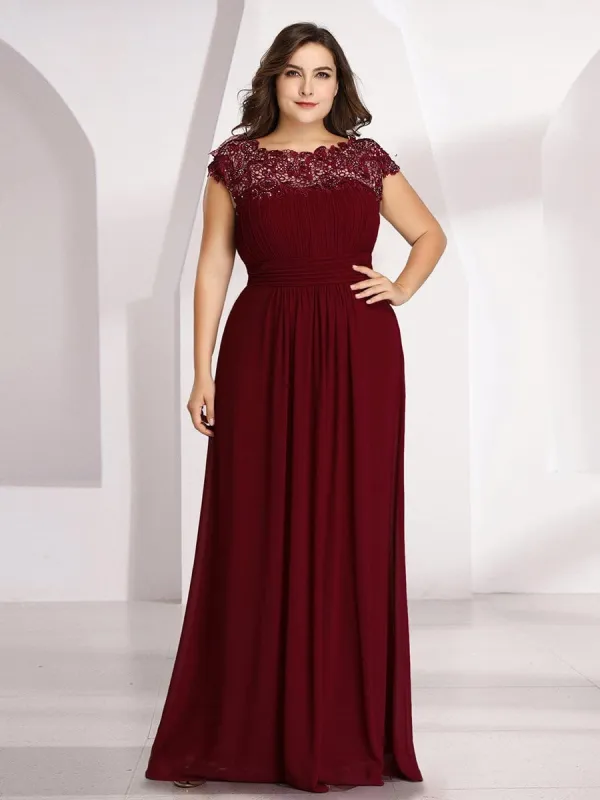 Plus Size Maxi Long Formal Lace Cap Sleeve Evening Dress sold by Ever Pretty
