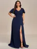 Plus Size Classical Ruffles Sleeve A-Line Front Slit Bridesmaid Dress sold by Ever Pretty