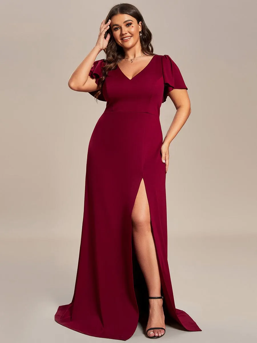 Plus Size Classical Ruffles Sleeve A-Line Front Slit Bridesmaid Dress sold by Ever Pretty product image thumbnail 3