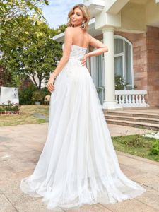 Lace Sweetheart Strapless Tulle Belted A-line Wedding Dress sold by Ever Pretty