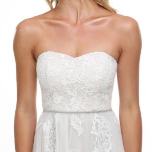 Lace Sweetheart Strapless Tulle Belted A-line Wedding Dress sold by Ever Pretty