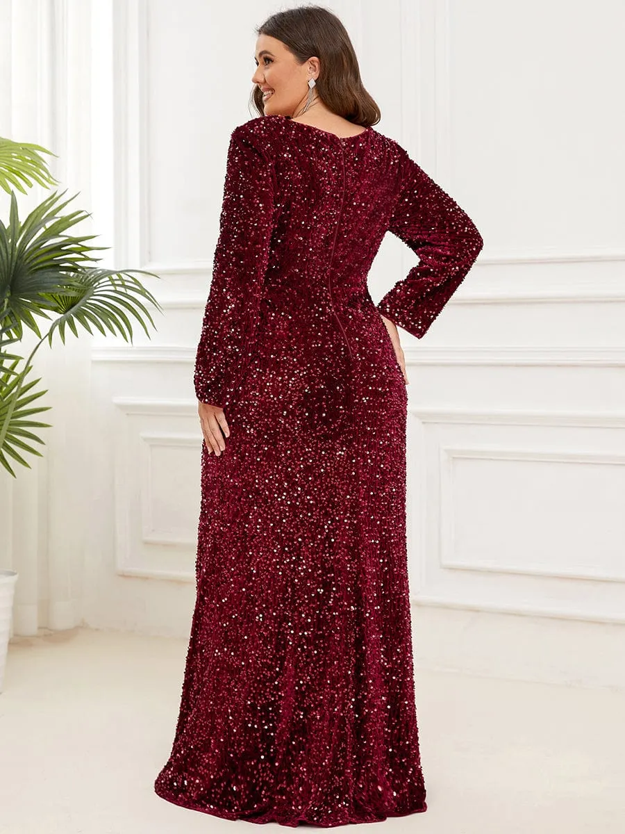 Plus Size Long Sleeve Sequin Front Slit Bodycon Evening Dress sold by Ever Pretty product image thumbnail 4