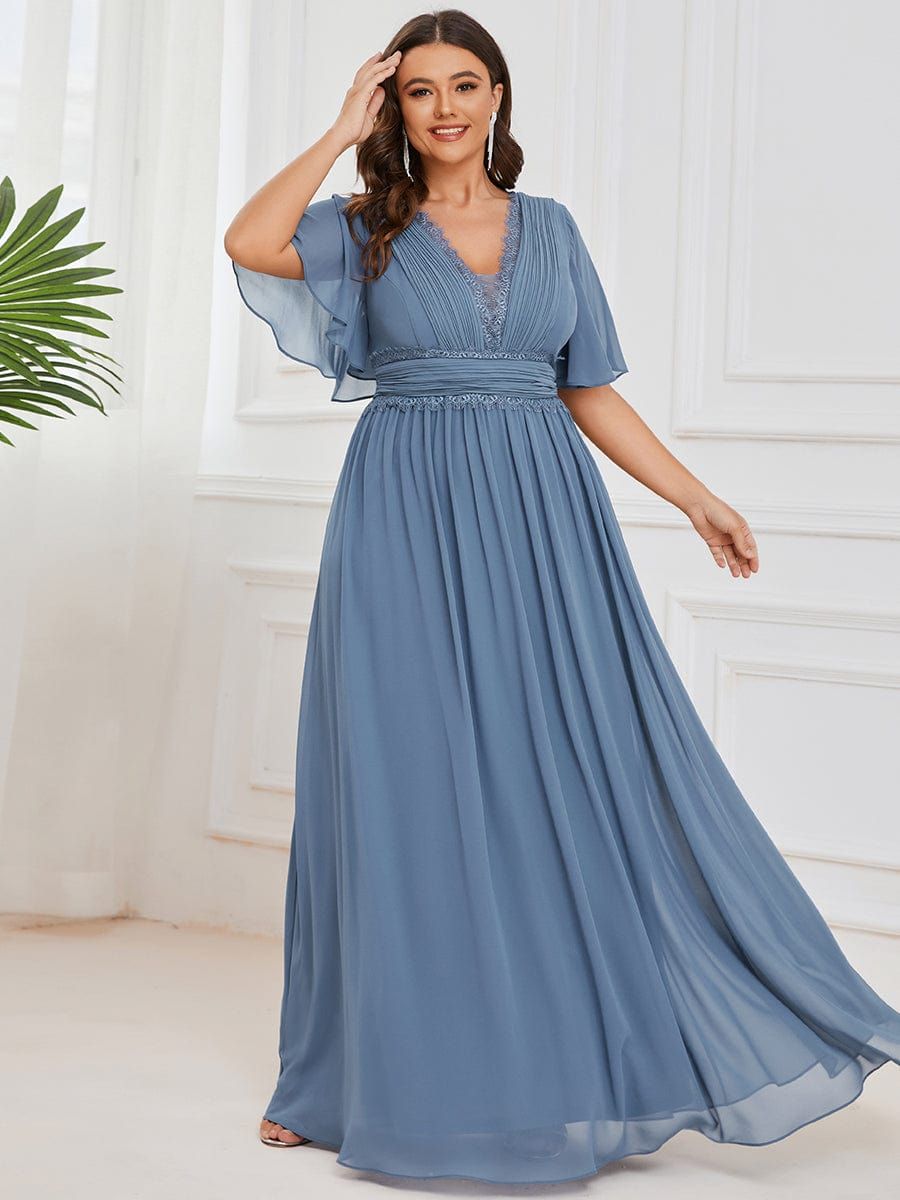Plus Size Short Sleeve Lace A-Line Chiffon Bridesmaid Dress sold by Ever Pretty product image thumbnail 4