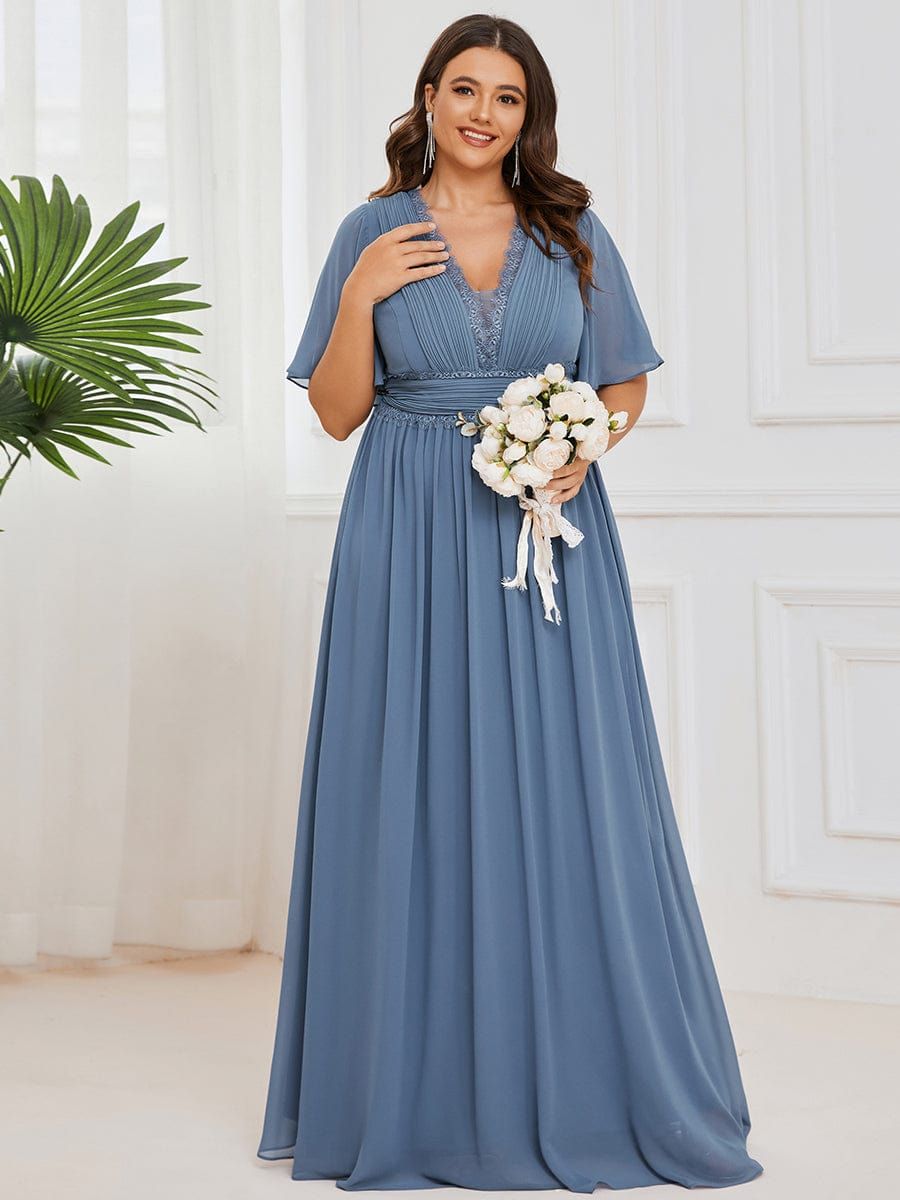 Plus Size Short Sleeve Lace A-Line Chiffon Bridesmaid Dress sold by Ever Pretty